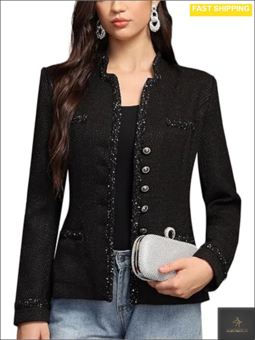 Tailored Tweed Blazer Dressy Casual Slim Fit Notch Lapel Work Jacket